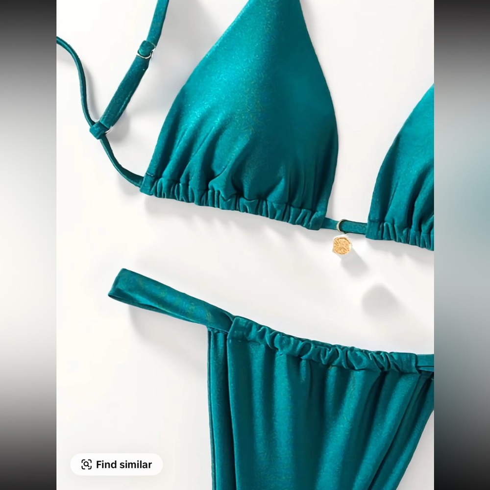 Teal Triangle Ruched Bikini Set Size Small - Picture 4 of 10